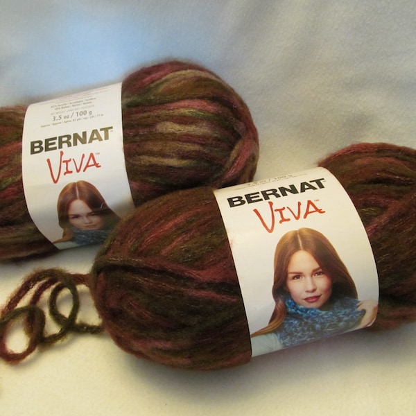 Bernat Viva Knitting Yarn, Acrylic and Nylon, One Full Skein and A Second Partial Skein, Burgandy/Green Color, Burgandy # 51432 Color