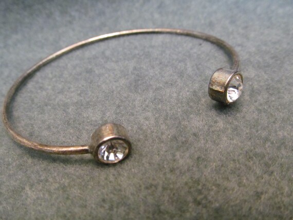 Silver and Rhinestone Bangle, Multi - sized Brace… - image 1