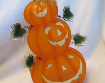 Triple Stacked-up Pumpkins, Halloween Home Decoration, Cute Smiley Pumpkin Stack,  Halloween Home Decoration