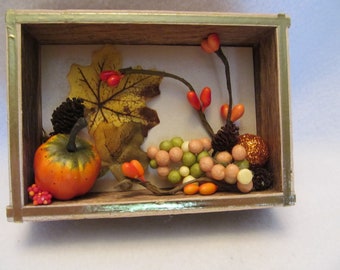 Cute Little Decorated Box for the Autumn/Fall /Thanksgiving Season, Nice Little Decoration for Your Home,Berries,Pumpkin and Leaves In a Box