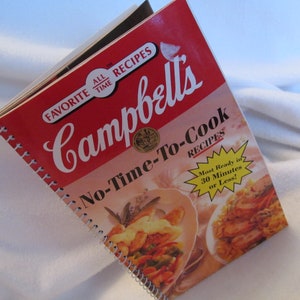 Libro de cocina Campbells No Time To Cook, libro de cocina encuadernado en espiral, libro de cocina pequeño, recetas rápidas, recetas de buena comida, artículos divertidos para cocinar, Campbells