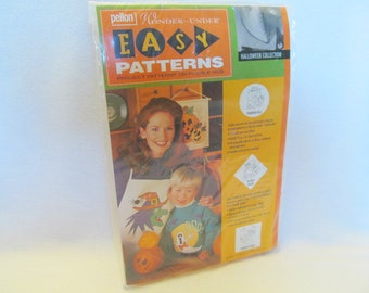 Pellon Wonder Under Easy Patterns Fusible Webbing, Halloween Design - Pumpkin Pals - Wicked Witch - Ghostly Ghost Designs, Just add Fabric
