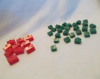 Green Houses & Red Hotels Plastic Vintage 1961 Monopoly Original Spares 