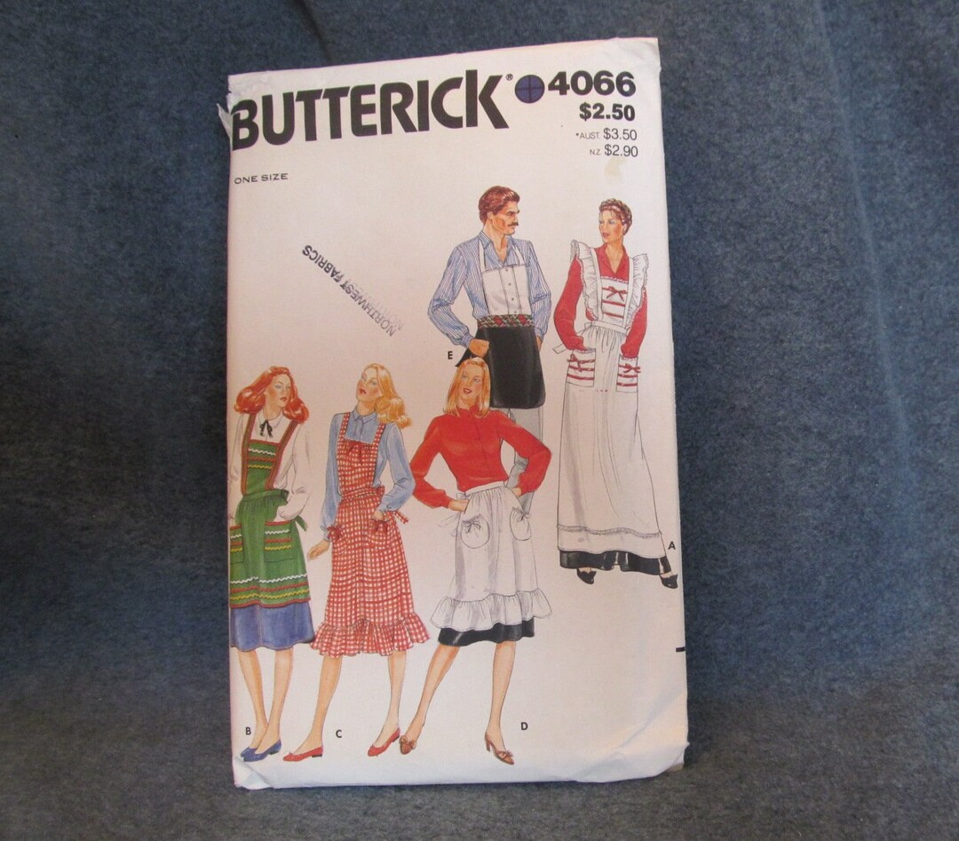 Style 4066 Pattern Vintage Butterick Pattern #4066, Apron Pattern for Adults, Four ...