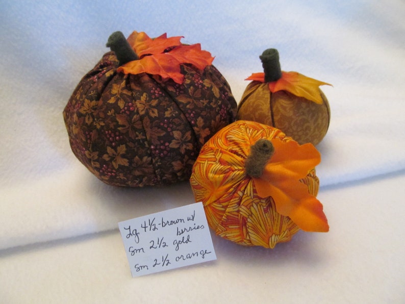 One Bright Orange Pumpkin One Large Brown with Berries Pumpkin One Gold on Gold Pumpkin A Set of Three Fabric Pumpkins for the Autumn