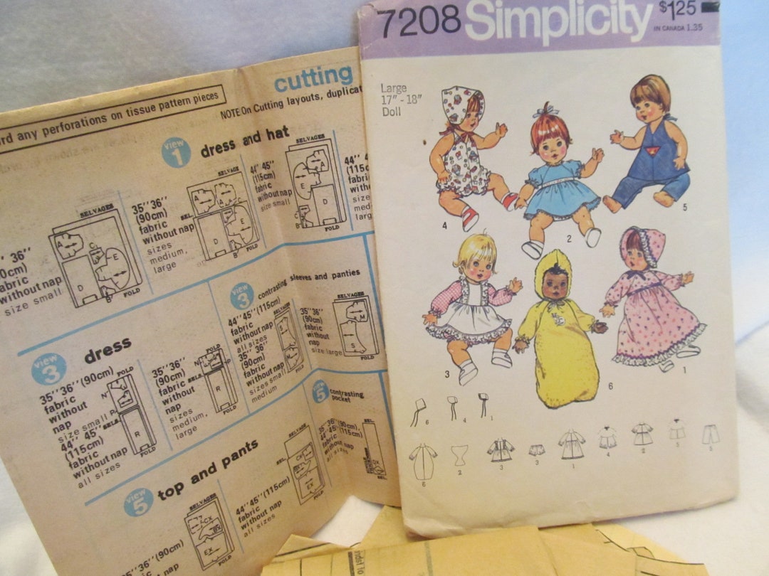 Vintage Simplicity Pattern # 7208 Baby Doll Clothes Pattern,contains ...