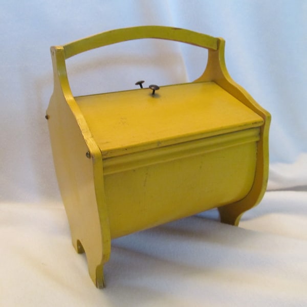 Little Yellow Sewing Tote, Art Tote/Box, Small Toy Tote, Vintage Collectible Wooden Sewing Tote/ Box, Lovely Little Multi - Purpose Tote