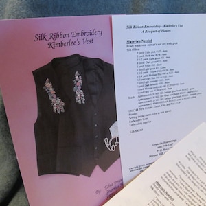 Kimberlee&#39;s Vest Silk Ribbon Embroidery Instructions, 1993 Pattern for Silk Ribbon Design to Apply for Vest, Hand Stitching with Silk Ribbon