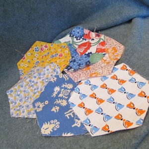 Six Octagan Quilt Pieces, Vintage Material Quilt Octagon Pieces, Vintage Material, Quilting Octagons, Six Pieces , Six Octagons for Quilting