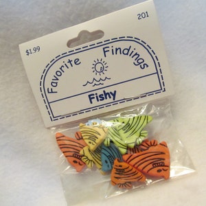 One Package of Fish Buttons, Great Fun for Kids Clothes, Cute Fishies for Kids Clothes, Scrapbooking or Use on Greeting Cards, Complete Pkg.