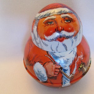 One Cute Roly-Poly Santa Container, Holiday Home Decoration Roly-Poly Santa Tin, Storage Tin, Home Decor for Christmas, Vintage Santa 1980