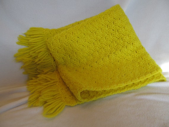 Yellow Hand Crocheted Winter Scarf, Vintage Winte… - image 1