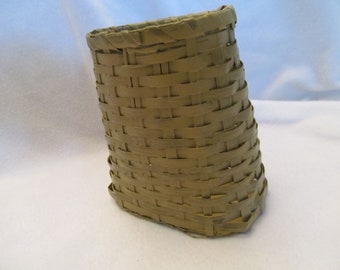 Pale Olive Colored Wicker Basket, Free Standing Basket , 4 1/2'' Tall, Base 4 3/4'' x 2 1/2'', Unique Colored Basket, Fill With Dry Flowers