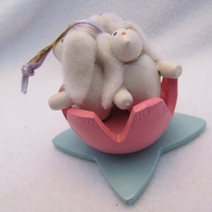 Small Decoration for Easter, Three Bunnies in an Egg Shell, All Wood Ornament for Easter, Hang on an Easter Tree on Place in a Basket,