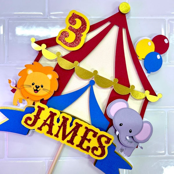 Circus themed cake toppers / circus birthday cake / cardstock cake topper