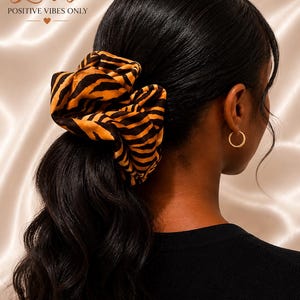 Tiger Print XXL Scrunchie | Hair Scrunchie | Game Day Hair | Large Statement Scrunchie | Hair Protectant Elastic
