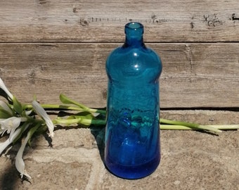 Rare Vintage Blue Hevy Glass Bottles, Retro Bulgarian Soda Bottles, Old Blue Glass, Antique Collectable Bottles, Vase,Home Decor,Shelf Decor