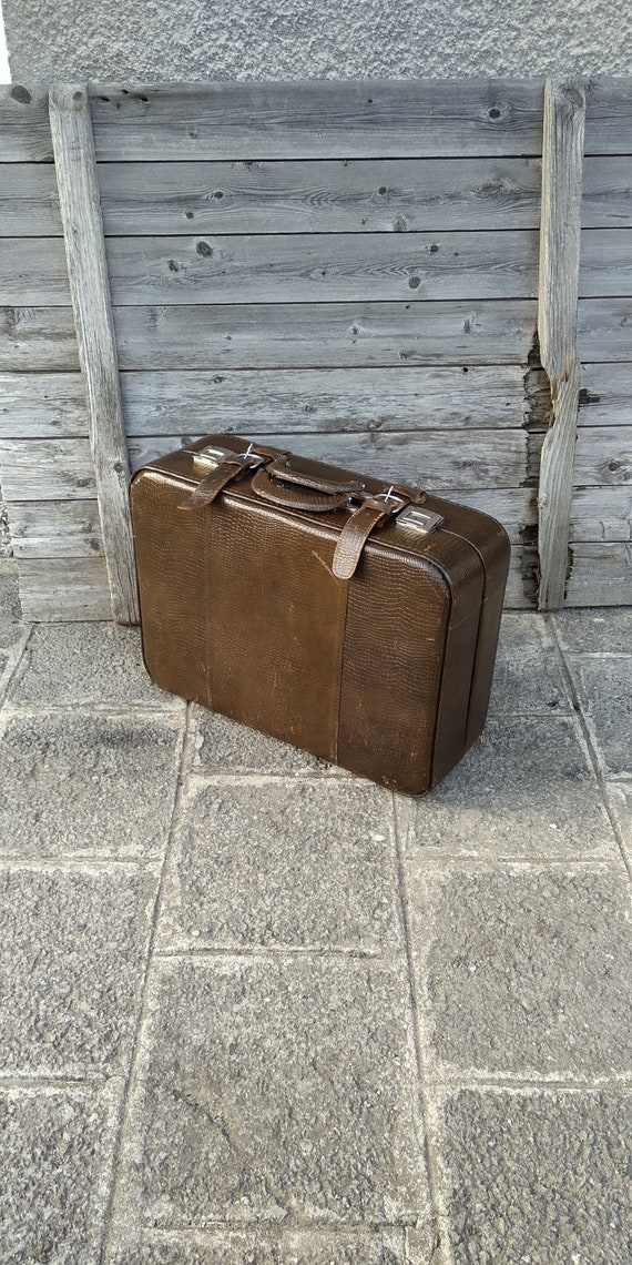 Vintage gran maleta de cuero maleta vieja en mal estado | Etsy México