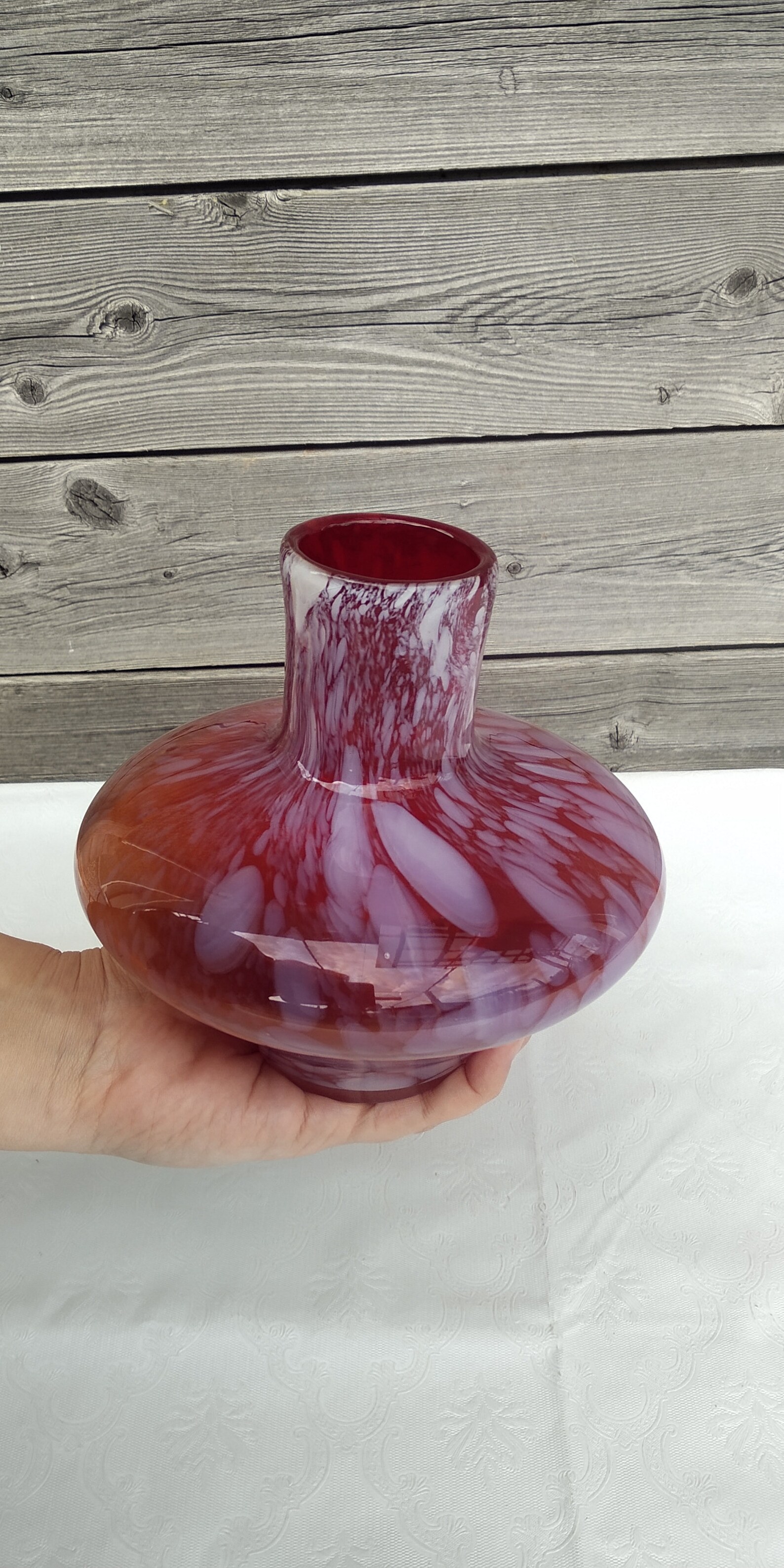 Vintage Red Glass Vase Beautiful Handblown Glass Vase Retro Etsy