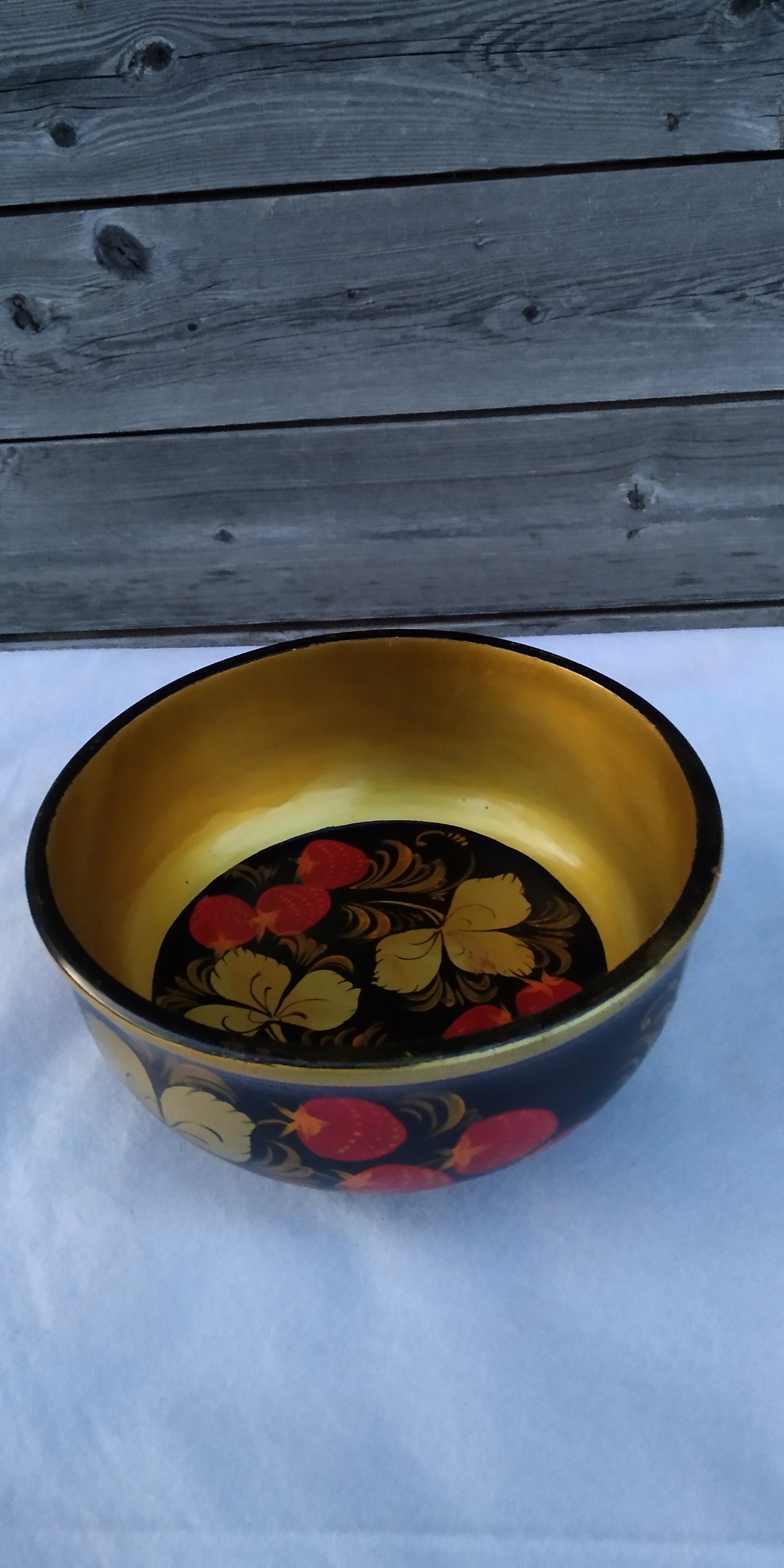 Beurrier En Bois Russe Khokhloma – Peint Main, Laqué, D14cm H8cm, Motifs Fleurs Et Baies
