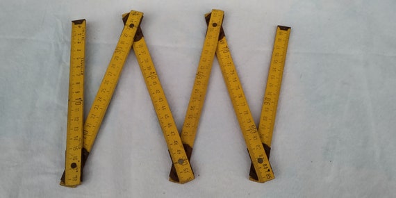 Vintage Wooden Folding Ruler Carpenter measurer folding meter Yellow ...