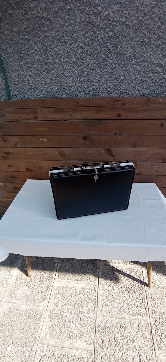 Vintage Black Briefcase with Key, Retro Diplomatic