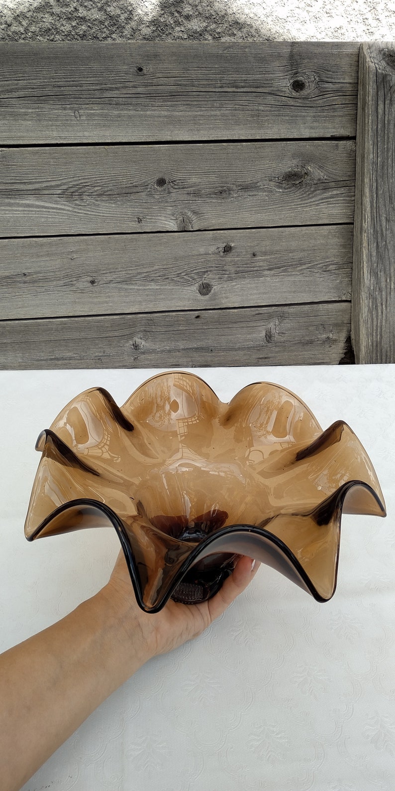 Beautiful Kitchen Decor,Vintage Gift Vintage Glass Fruit Bowl Topaz Colored Glassware Midcentury Heavy Glass Candy Bowl Table Decoration