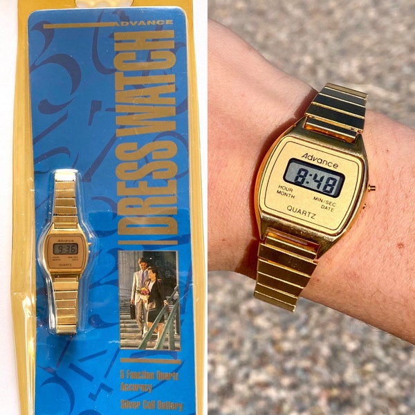 The Power Couple - Vintage 80's Advance Brand Retro Gold-Toned Women's Digital Watch *Complete w/Original Packaging*- Working
