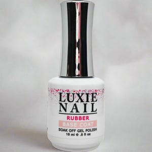 May include: A clear bottle of Luxie Nail Rubber Base Coat soak off gel polish. The bottle is 15 ml or 0.5 fl oz.