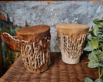 Pair of Vintage Tribal/African Goat Hide Hand Drums