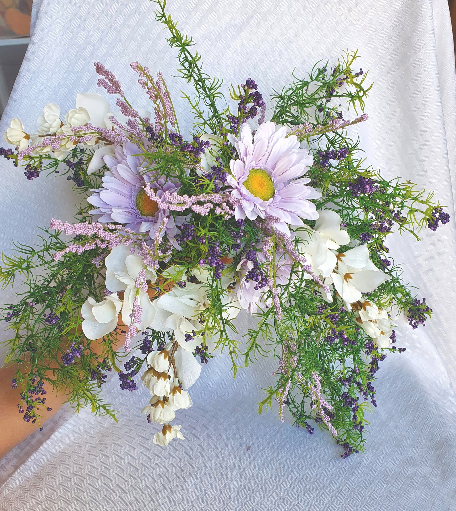 Cascading Bridal Bouquet Wildflower Style Lavender and White Etsy