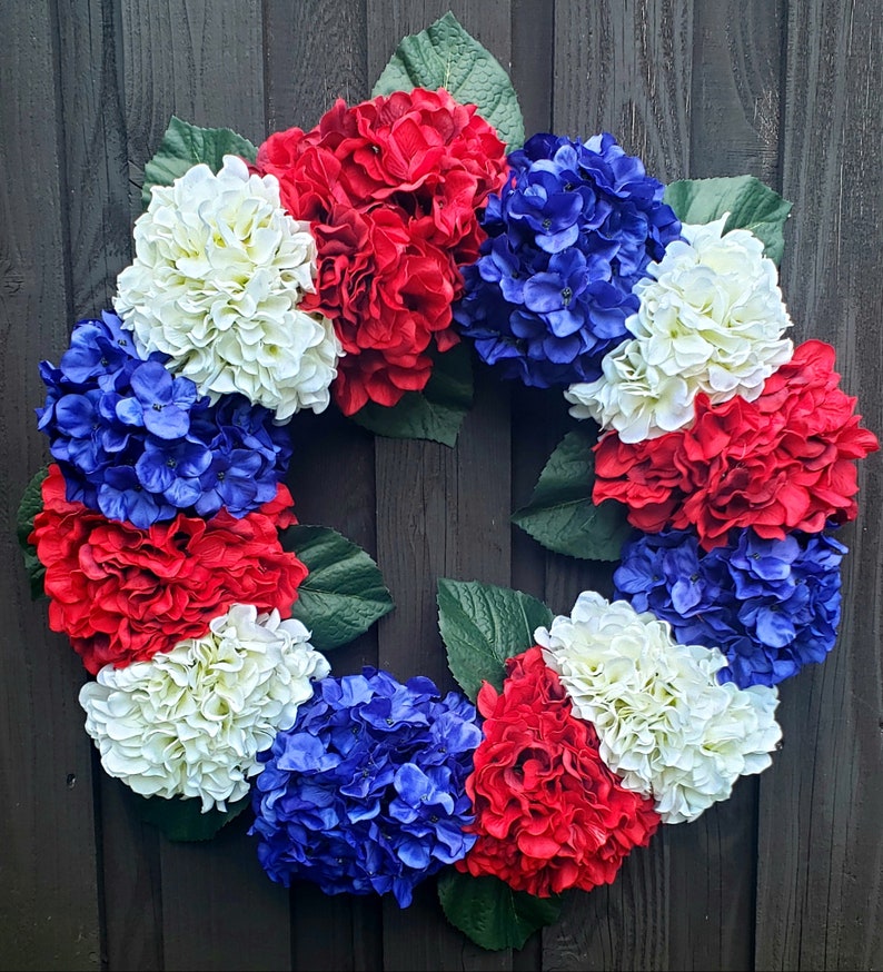 USA Wreath Summer Floral Wreath Americana Wreath 4th of July Hydrangea Wreath