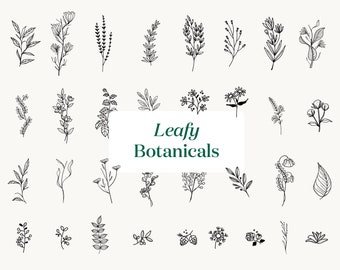 cute homework clipart black and white Botanical Leaves Clipart Hand Drawn Floral Leaf, Flowers Branch Spring Decorative, Wedding Plant Foliage Collection Vector Set PNG EPS SVG