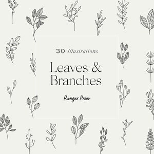 Botanical Leaves Clipart Hand Drawn Floral Leaf, Flowers Branch Spring Decorative, Wedding Plant Foliage Collection Vector Set PNG EPS SVG
