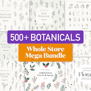 Más de 500 TIENDA ENTERA Clipart Botánico Hojas Florales Dibujadas a Mano, Flores de Hojas Rama Primavera Decorativa Colección de Follaje de Plantas de Boda