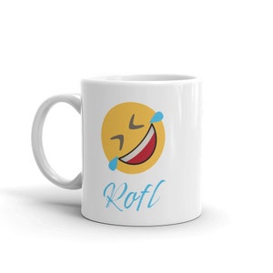 Emoji Coffee Mug &quot;ROFL&quot;, ROFL Emoji Coffee Mug, Emoji Mug, Tea Mug, Funny Emoji Gift,  Gift, Tea Cup, Emoji, Emoji Gift, White Ceramic Mug