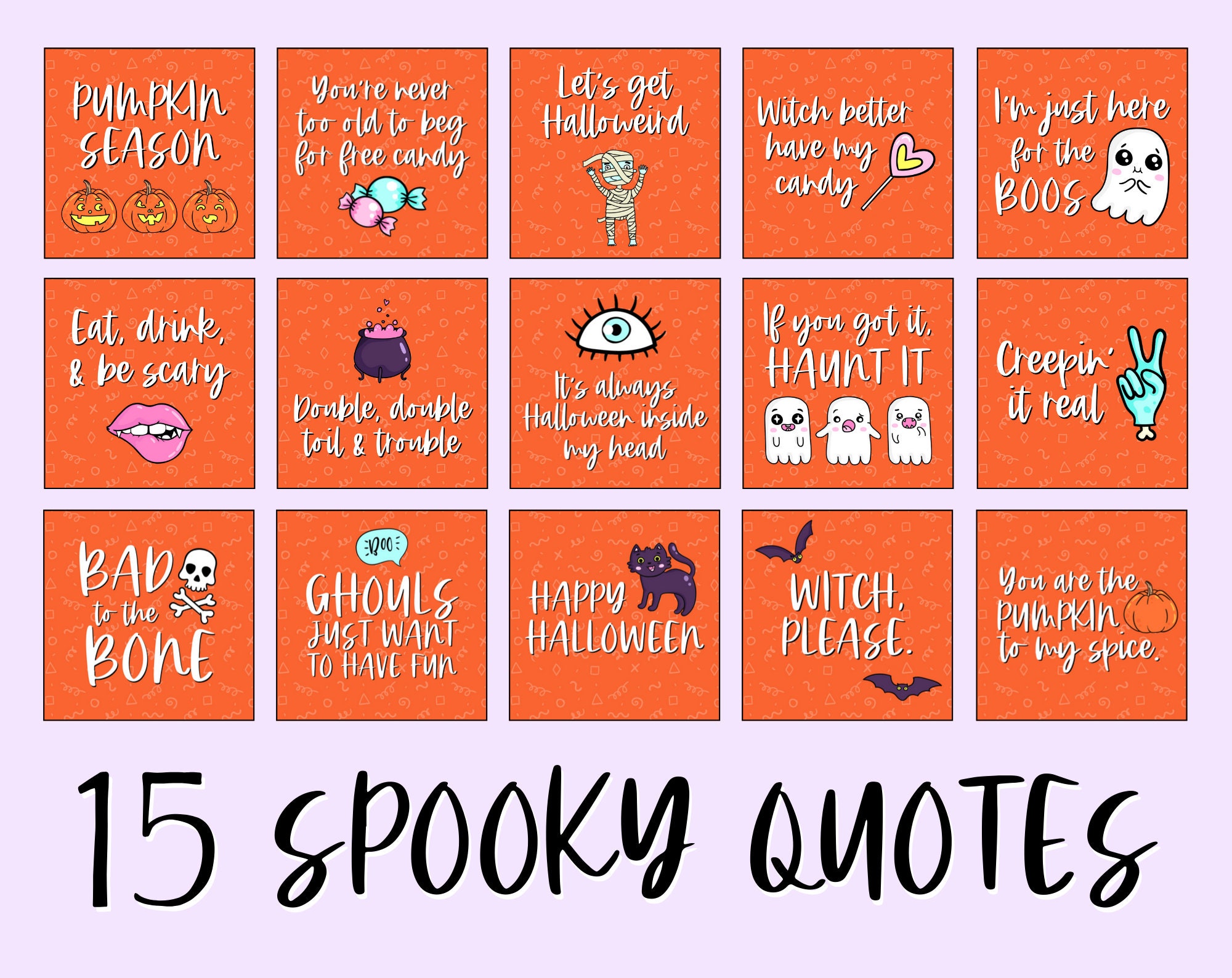 Halloween Instagram Quote Posts 60 Fall .pngs for IG, Social Media