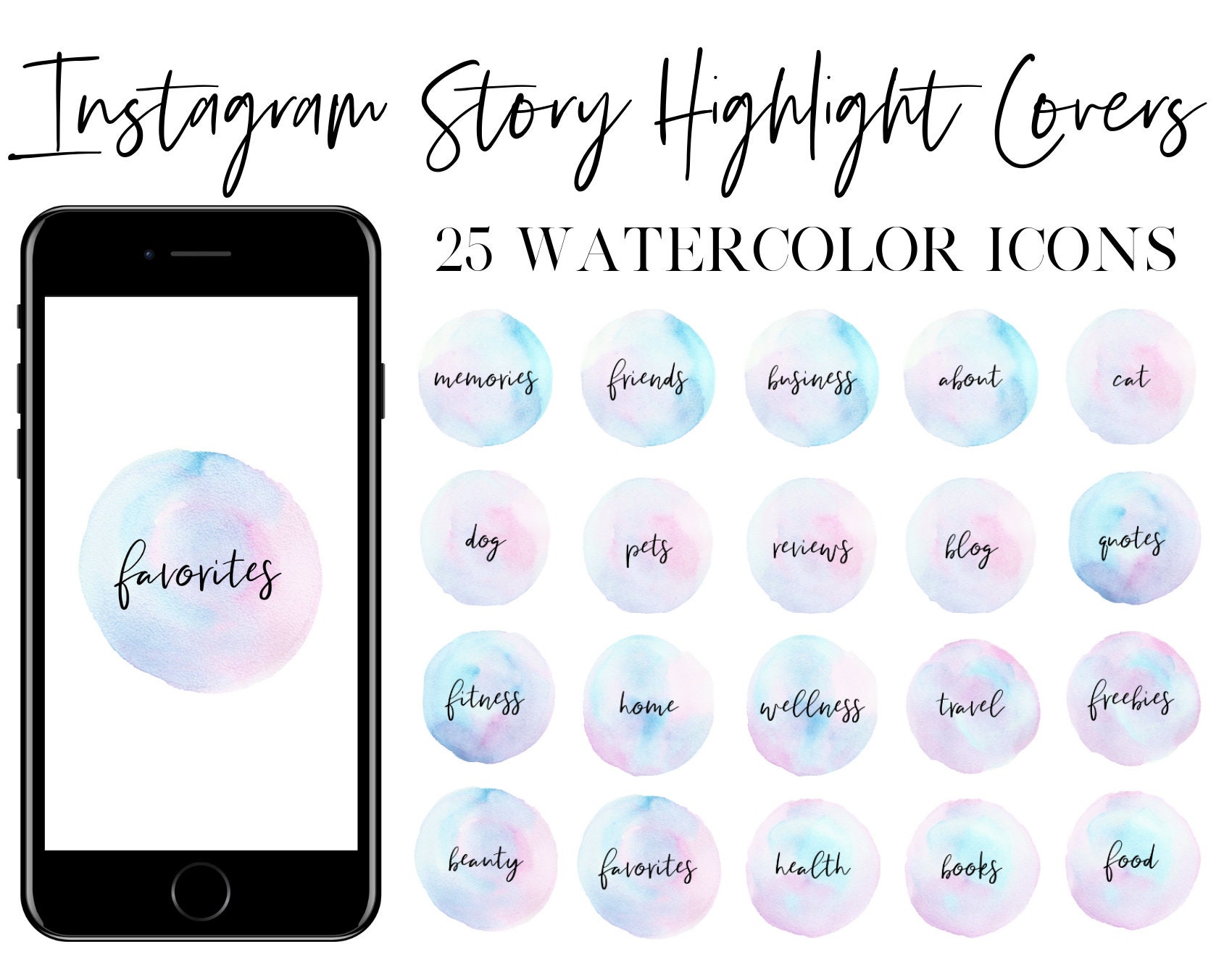 Instagram Story Highlight Covers Watercolor Script | Etsy