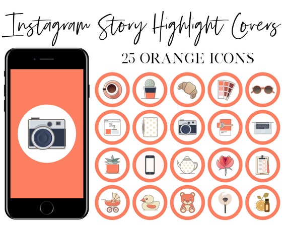 Instagram Story Highlight Covers Orange Icons | Etsy