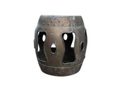 Vintage Chinese Export Heavily Patinated Barrel Style Metal Garden Stool
