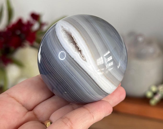 Druzy Banded Agate Sphere ~ Beautiful Banding