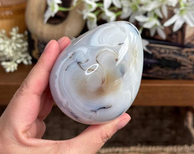 Dendritic Banded Agate Egg ~ Crystal Carving