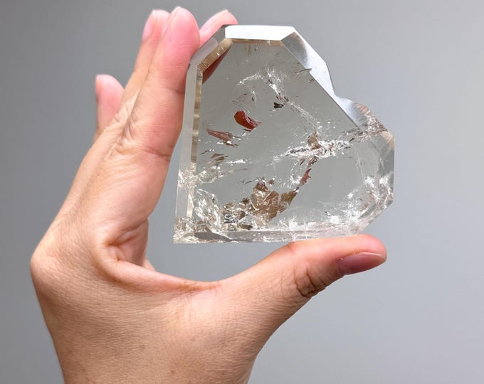 Brazilian Faceted Quartz Heart ~ Heart Carving