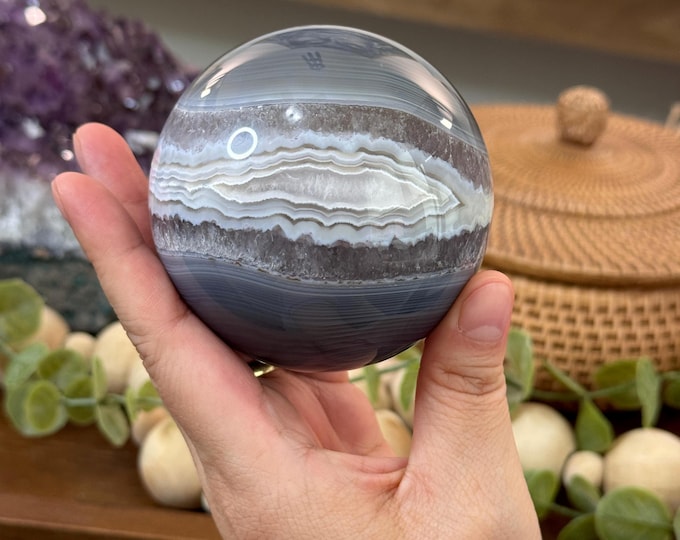 79mm Banded Agate with Quartz Sphere