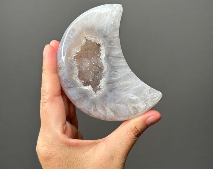 Druzy Agate Moon Carving ~ Brazil