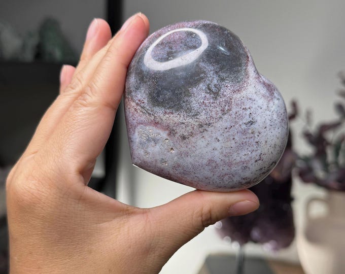 Ocean Jasper Heart ~ Bubble Heart Carving