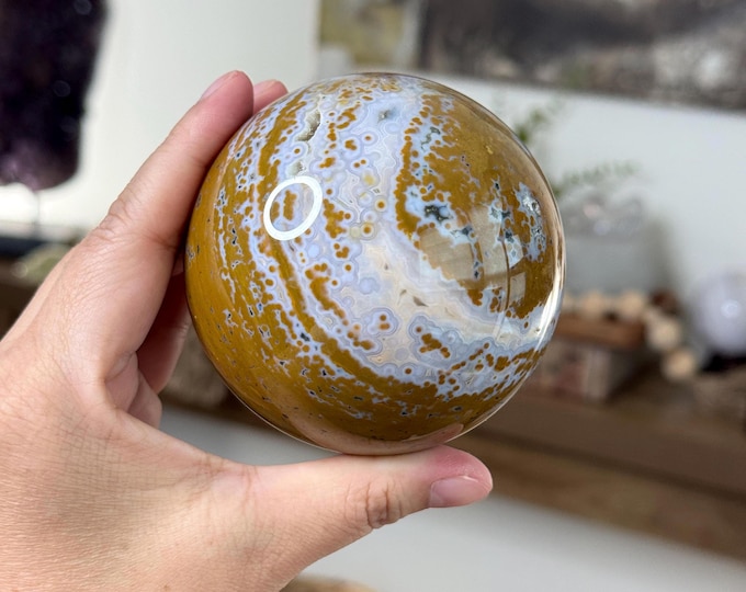 81mm Orbicular Ocean Jasper Sphere ~ High Quality