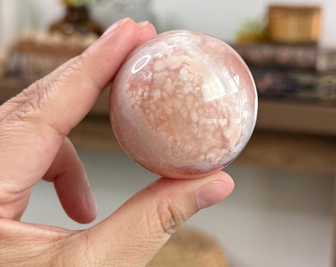 Peachy Pink Carnelian Flower Agate Sphere ~ High Quality