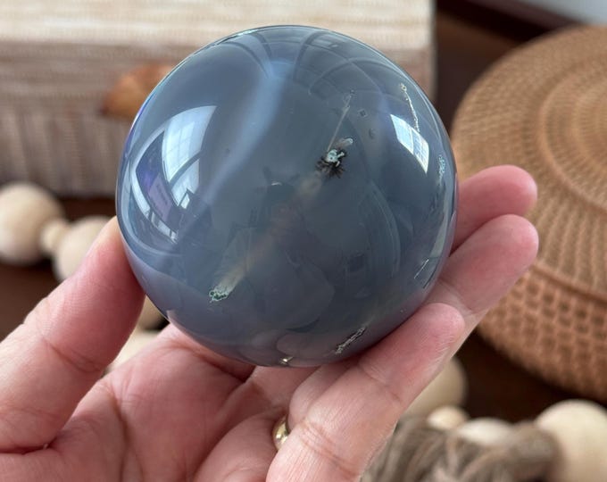 Blue Chalcedony with Moss Agate Sphere ~ 64mm