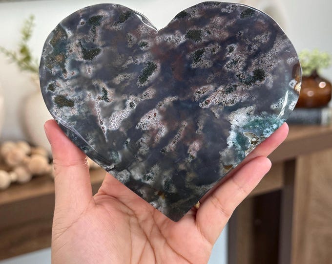 Bluish Purple Moss Agate Heart